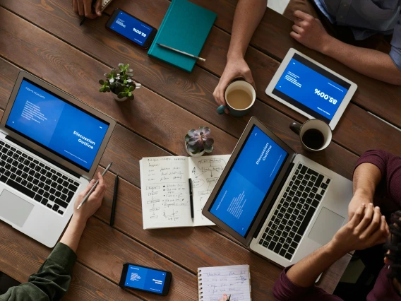 Computers at a table