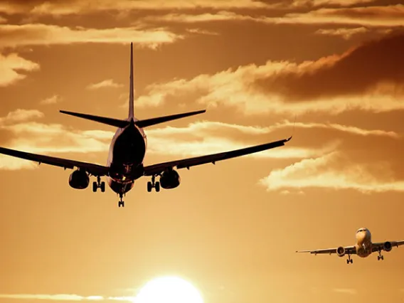 airplanes with sunset