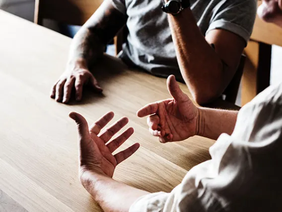 hands on table