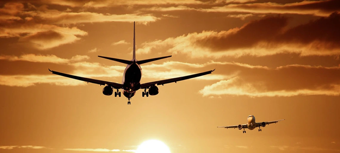 airplanes with sunset