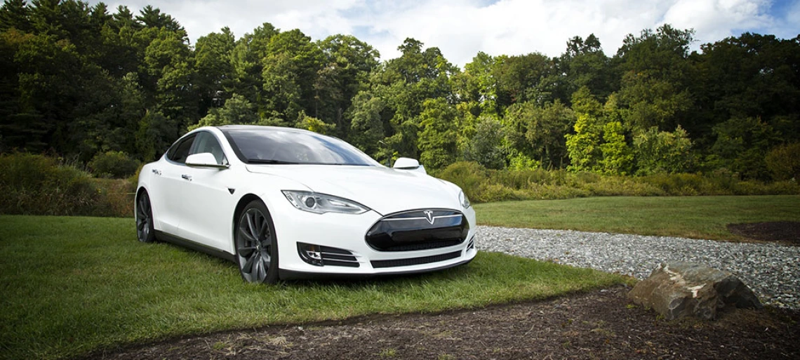 white tesla car